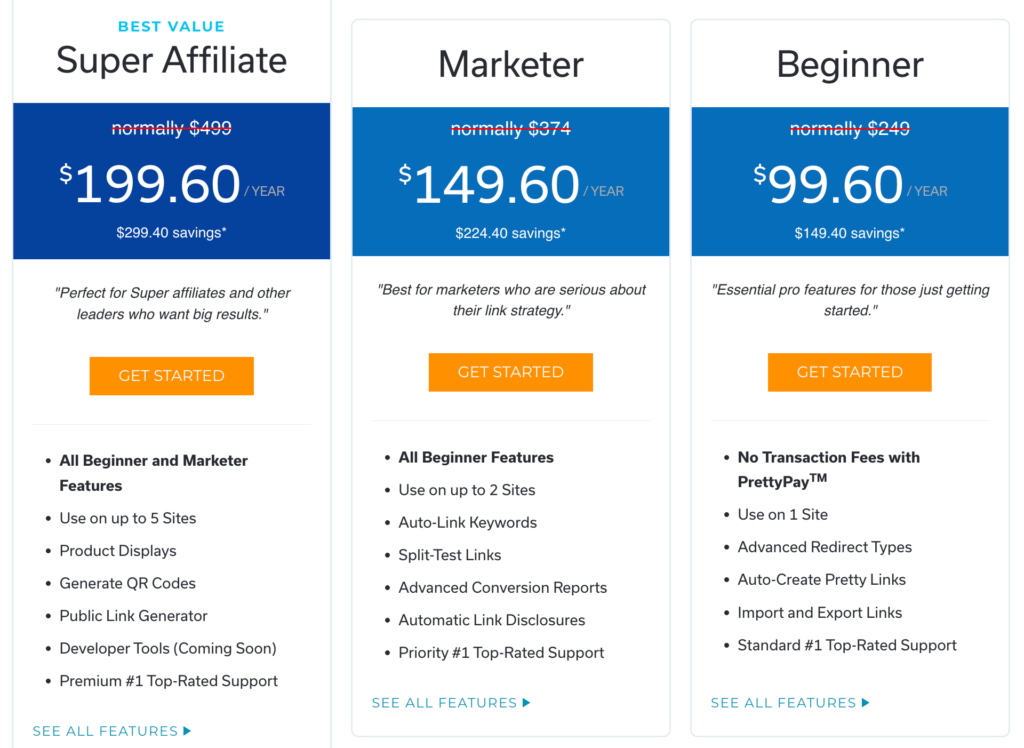 pretty links pricing